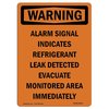 Signmission OSHA WARNING Sign, Alarm Signal Indicates Refrigerant, 14in X 10in Aluminum, 10" W, 14" L, Portrait OS-WS-A-1014-V-12964